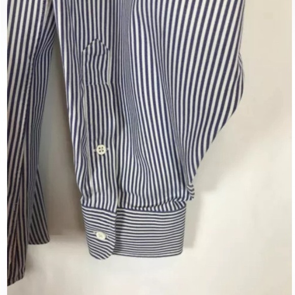 NORDSTROM MENS LONG SLEEVE BUTTON DOWN SHIRT BLUE PINSTRIPE 17x36 100% COTTON - Picture 7 of 7